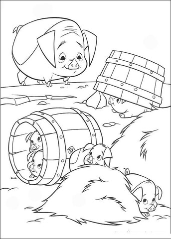 The Pig And Its Children  Coloring Page